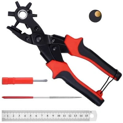 Image of Kurtzy Leather Hole Punch 6 Different Sizes Heavy Duty Revolving Plier Tool Set for Belt Punching, Watch Bands, Shoes, Saddles &amp; DIY Craft Projects Leather, Fabric, Rubber Card