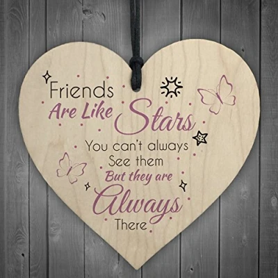 Image of RED OCEAN Best Friends Are Like Stars Friendship Sign Wood Heart Love Hanging Wall Plaque Gift Thank You