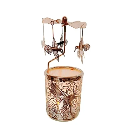 Image of Kingnero Carousel Candle Rotating Rotary Holder Spinning Tea Light Candlestick for Christmas (Hummingbird)