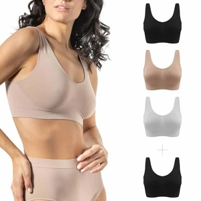 Image of Risalti Bras for Women Wireless Bra Wide Shoulder 3 Pack Bralettes Light Support, Women&#039;s Microfibre, Seamless Bra, Comfort Womens Bras, Ladies Made in Italy