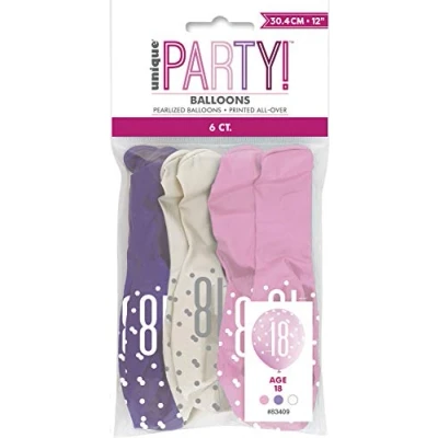 Image of Vibrant 18th Glitz Petal Pink, Spring Lavender &amp; White Latex Balloons (30cm) Perfect for Birthday, Party Decor More 6ct