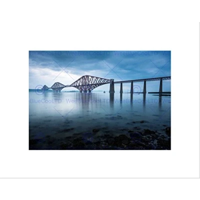 Image of Wee Blue Coo Landmark Forth Bridge Misty Edinburgh Scotland Wall Art Print