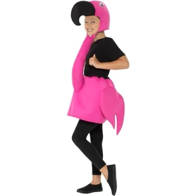 Image of Smiffys Kids Flamingo Costume, Pink with Tabard &amp; Hooded Neckpiece, Children&#039;s Animal Fancy Dress, Dress Up Costumes