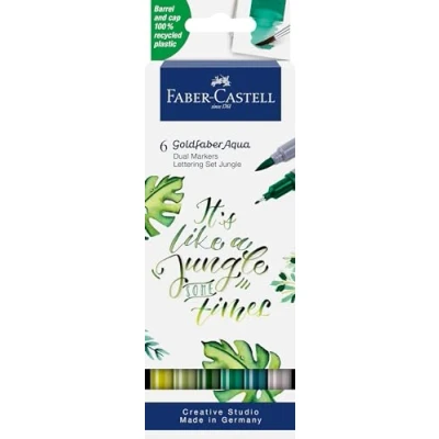 Image of Faber Castell Goldfaber Aqua Jungle 164517 Dual Marker with Brush Tip and Fineliner Tip, Pack of 6