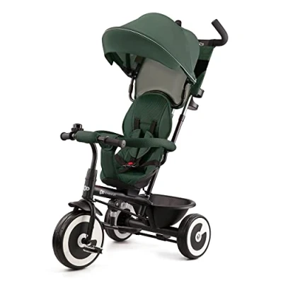 Image of Kinderkraft Aston Tricycle, Baby Push Trike, Kids First Bike, Free Wheel Functions, Parenthandle, Footrest, Accessories, Bag, Cupholder, from 9 Months to 5 Years, Green