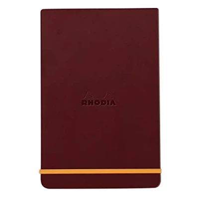 Image of RHODIA 194349C Rigid Notebook Webnotepad Burgundy A6 Lined 192 Detachable Pages 90g Ivory Clairefontaine Paper Bookmark, Elastic Closure Faux Leather Cover Rhodiarama