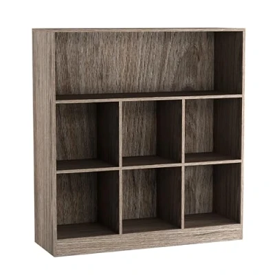 Image of URBNLIVING Wide Wooden 7 Cube Bookcase Storage Unit (Anthracite Oak, Wide)