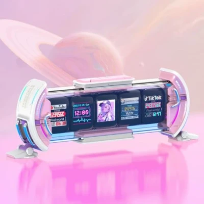 Image of Divoom Times Gate WiFi Pixel Art Display RGB LED Smart Digital Clock with App Control for Game Room, Office Decoration, High Resolution Colour Screen, Customisable Art, Pink
