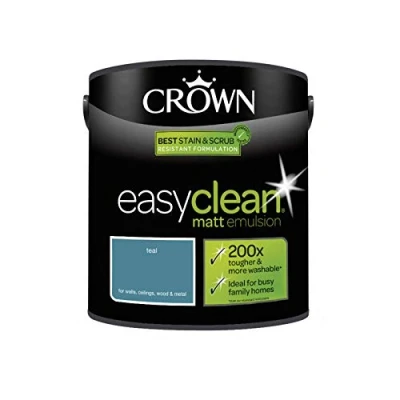 Image of 2.5L CROWN Easy Clean MATT Emulsion Multi Surface Paint That can be Used on Walls, Ceilings, Wood and Metal. Stain &amp; Scrub Resistant Formula Teal