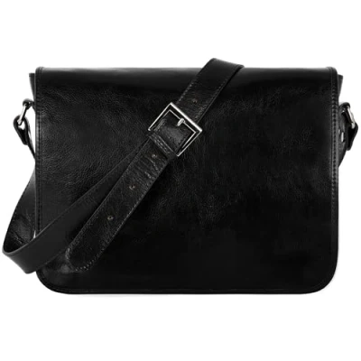 Image of Time Resistance Leather Messenger Bag for Men, Handmade Crossbody Bag, Shoulder Made in Italy (Black)