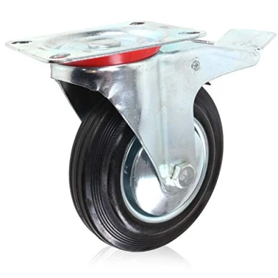 Image of Large 6&quot;/150mm Castor Wheel with Brake, Black Rubber Spare Replacement Trolley