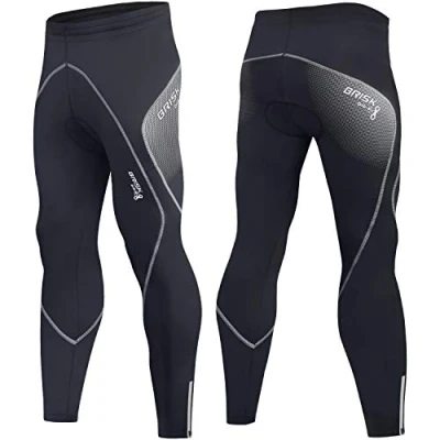 Image of Brisk Bike Cycling Trousers Men Leggings 3D Padded Tights Water Resistant and Lightweight Winter Cycle Pants Outdoor Riding (Grey/Black, Medium)
