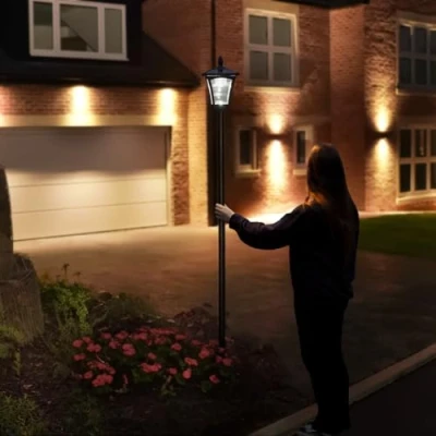 Image of Festive Lights 2.1m 7ft Solar Powered Victoran Style Traditional White LED Garden Lamp Post Light Aluminium Outdoor Security