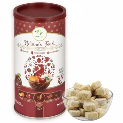 Image of Pawfect Nature&#039;s Feast Freeze Dried Dog Treats 100% Natural Chicken(80%) and Pumpkin Spice Magic(20%) Apple, Pumpkin, Cinnamon, Herbs Grain Free Training Treat Food Toppers for Dogs(50g/1.76oz)