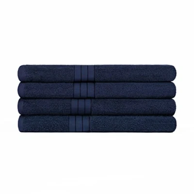 Image of Brentfords Navy Blue 100% Cotton Bath Towels Luxury Set of 4 Premium Quality, Super Absorbent &amp; Quick Drying Large Bathroom Towel 70 x 115cm