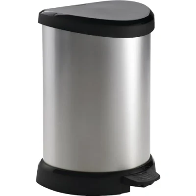 Image of Curver Metal Effect Plastic Pedal Touch Deco Bin, Silver, 20 Litre