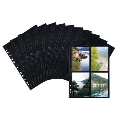 Image of HERMA Photo Pockets for Ring Binder Albums, Acid Free, 10 x 15 cm / 4 6 inch Portrait Format, 80 Pockets, Black