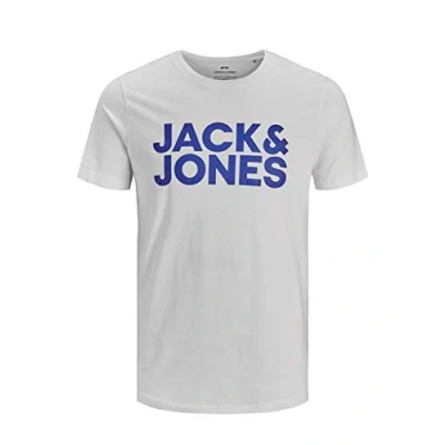 Image of JACK &amp; JONES Men&#039;s Jjecorp Logo Tee Ss Crew Neck Ss19 Noos T Shirt, White (White Fit: Slim/Large Print), Medium