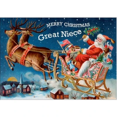 Image of doodlecards Great Niece Christmas Card Santas Sleigh Victorian Style Medium Size for with Plain Envelope