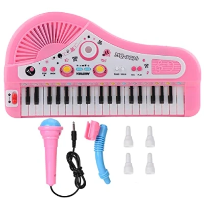 Image of 37 Keyboard Electric Piano Instrument, Children Puzzle Early Educational Learning Music with Microphone for 3 Years Old(Pink)