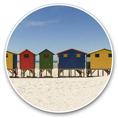 Image of Vinyl Stickers (Set of 2) 7.5cm Colorful Beach Huts Summer Holiday #8091