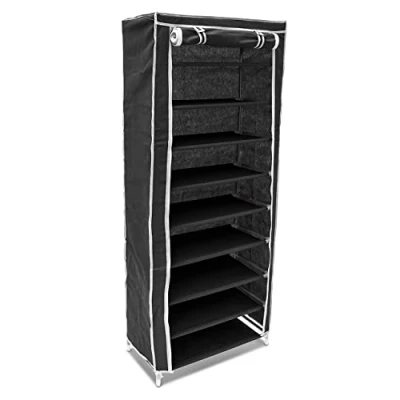 Image of Relaxdays Organising Folding Rack, H x W D: 151 60 30 cm, 9 Levels for 36 Pairs of Shoes, Black, Steel