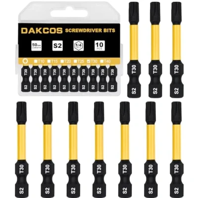 Image of DAKCOS T30 Torx Bit, Impact Driver Bits, 1/4&quot; Screwdriver Bit Sets, 10PCS Premium S2 Alloy Steel 50mm Long
