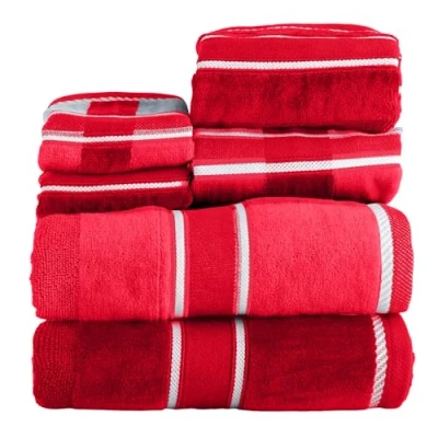 Image of Lavish Home Red 100% Cotton Oakville Velour 6 Piece Towel Set