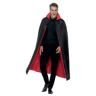 Image of Smiffys Reversible Vampire Cape, Black &amp; Red 127cm / 50inch, Halloween Adult Fancy Dress, Dress Up Costumes