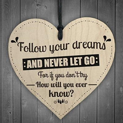 Image of RED OCEAN Follow Your Dreams Inspirational Motivational Wooden Hanging Heart Sign Friendship Gift Quote