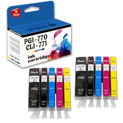 Image of AUNNSY Replacement PGI 770 CLI 771 Ink Cartridges Compatible for Canon PGI770 CLI771 Cartridge MG5770 MG6870 MG7770 Printer 2 Set