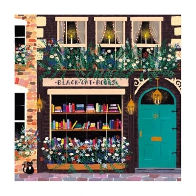 Image of Museums &amp; Galleries Artistic Blank Open Greeting Card the Mezzanine Range Black Cat Books Illustration by Joy Laforme Suitable for Birthdays, Anniversaries, Other Occasions Him / Her, 158 x 160mm