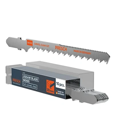 Image of Presch Jigsaw Blades Wood 10 pcs. (Fine, Curve) Very Clean Curved Cut (4 30mm) Durable T Shank Saw for All jigsaws chipboard Sheets, softwood, MDF and Many More
