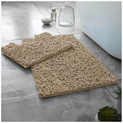Image of GC GAVENO CAVAILIA Super Absorbent Loop Bath Mat Non Slip, Pedestal For Toilet, Mats Bathroom, Natural, Regular