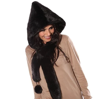 Image of GIZZY® Ladies Faux Fur Hood with Pom Poms. (Black)
