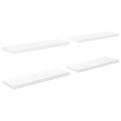 Image of vidaXL Floating Wall Shelves Set of 4 High Gloss White Honeycomb MDF and Metal Frame, Invisible Mounting System, Easy Installation, Modern Style for Bedroom, Living Room or Office