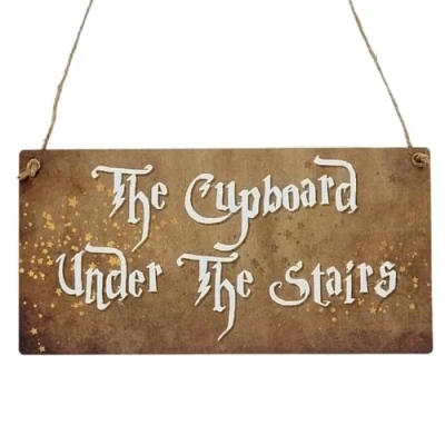 Image of Second Ave Wizard Cupboard Under The Stairs Wooden Hanging Rectangle Home Sign Plaque