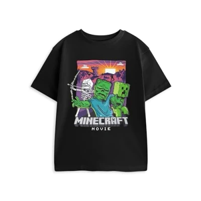 Image of Minecraft Zombie Skeleton Creeper Kids T Shirt Black Graphic Tee for Boys Short Sleeve Crew Neck Casual Top Movie Focused Apparel 9 10 Years