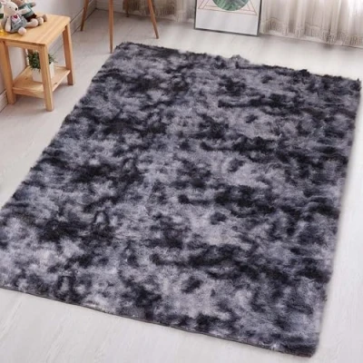 Image of Aspire Homeware Rugs Living Room Dark Grey Area for Bedroom Anti Slip Modern Super Soft Thick Pile Fluffy Shaggy Rug Non Shedding (Tye Dye Grey, 80x150 cm)