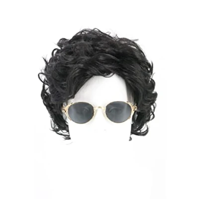 Image of LeMarnia Men&#039;s Black Short Curly Wig Wavy Layered Synthetic Halloween Cosplay