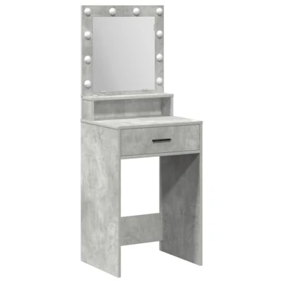 Image of vidaXL makeup vanity table set concrete grey dressing desk with mirror and led lights sleek bedroom furniture ample storage 50x41x135 cm particle board station