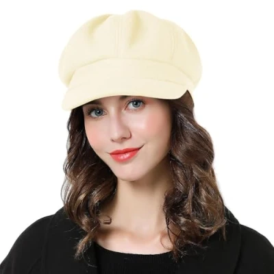 Image of Superora Women Beret Newsboy Hat French Cap Wool Classic Autumn Spring Winter Hats Beige, One Size