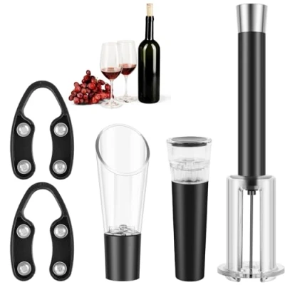 Image of Wine Opener Set Air Pressure Pump Bottle with Foil Cutter Easy Cork Remover Corkscrew Vacuum Stoppers for Lovers