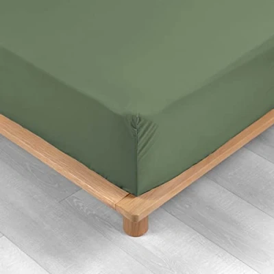 Image of Douceur d&#039;Intérieur Single Fitted Sheet, Cotton, Khaki, 90 x 190 cm