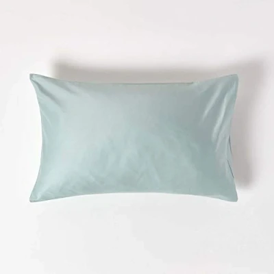 Image of HOMESCAPES Duck Egg Blue Organic Cotton Pillowcase Standard Size 400TC 600 Thread Count Equivalent Housewife Pillow Case