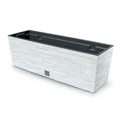 Image of Prosperplast Furu Collection White Planter with Tank 58 x 18 19.5 cm Capacity 12 litres, L