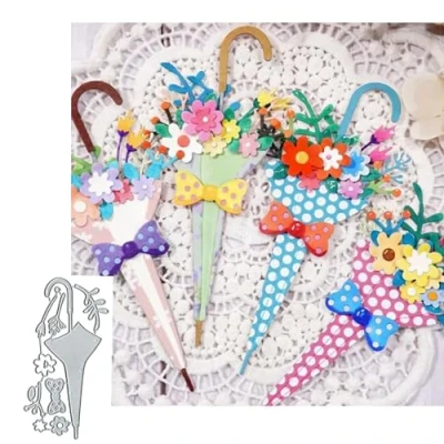 Image of Umbrellas Flower Leaf Metal Die Cuts,Spring Bowtie Cutting Dies Cut Stencils DIY Scrapbooking Decorative Embossing Paper Card Making