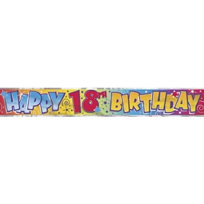 Image of Unique 90020T Happy 18th Birthday Banner 12 ft Disposable Foil Fun Art 1 Pc, Multi, Age 18