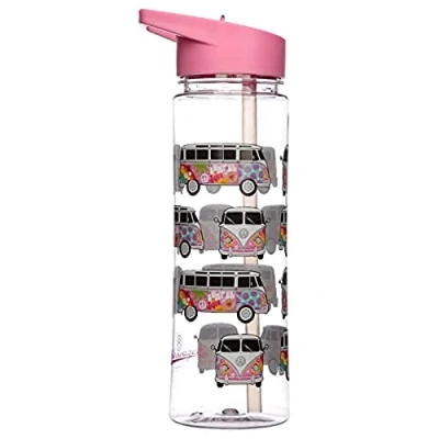 Image of Puckator BOT98B Shatterproof Plastic Reusable 550ml Water Bottle Volkswagen VW T1 Camper Bus Summer Love