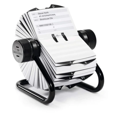Image of Durable Telinfex Rotary Address Card Holder Includes 500 Cards 25 Tab A Z Index Made from Metal Black